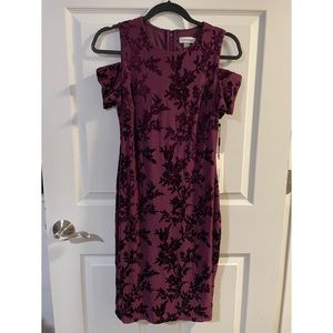 Calvin Klein Purple Burnout Velvet Cold Shoulder Sheath Cocktail Dress
